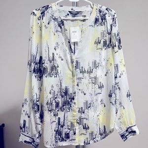 NWT Banana Republic City Print Long Sleeve Blouse